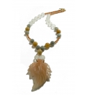 Peach Aventurine Drop Leaf Pendant Necklace